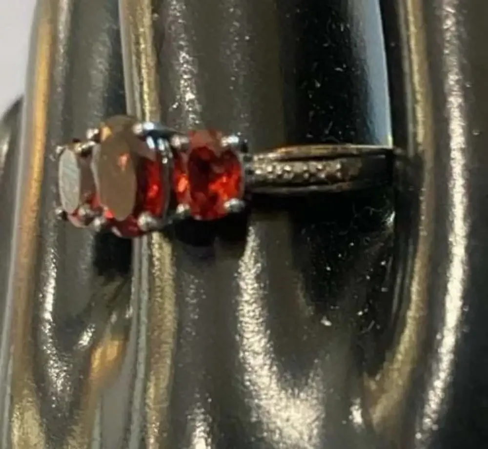 Three-Stone Garnet Ring in Sterling Silver size 9